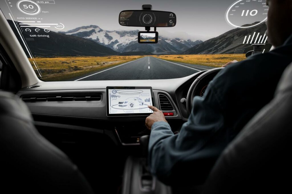smart car navigation screen with speedometer