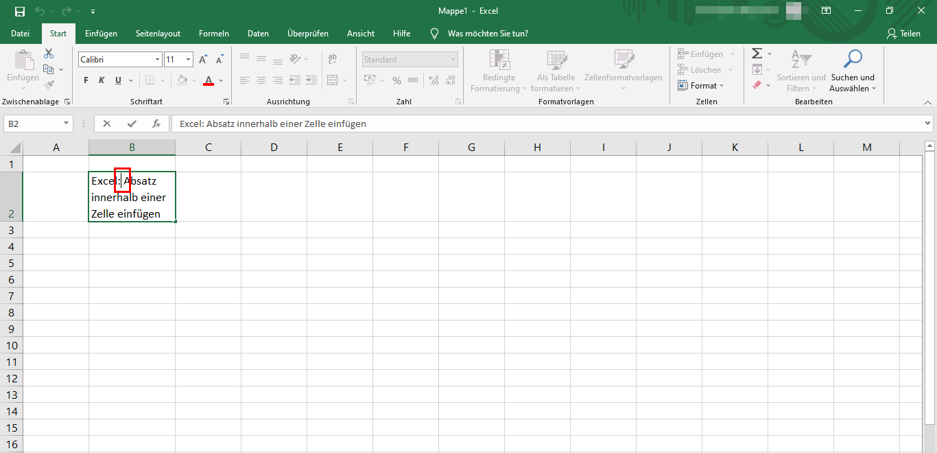 Excel: Absatz innerhalb einer Zelle einfügen 1 Absatz innerhalb einer Zelle in Excel einfügen