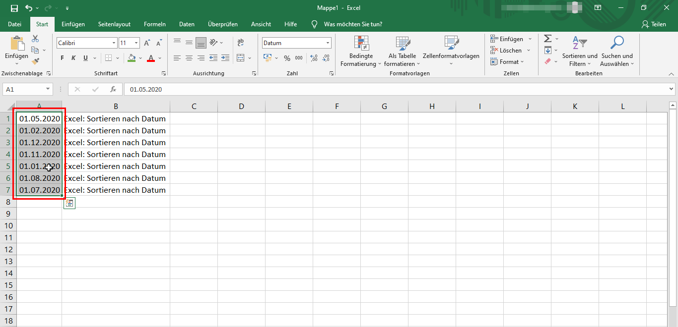 Excel: Sortieren nach Datum 1 Excel-Liste nach dem Datum sortieren