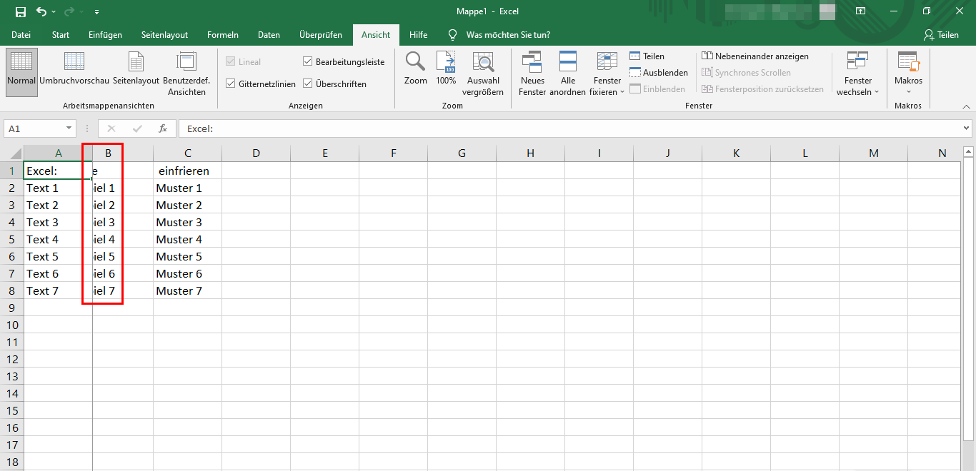 Excel: Spalte einfrieren 2 Excel: Spalte feststellen