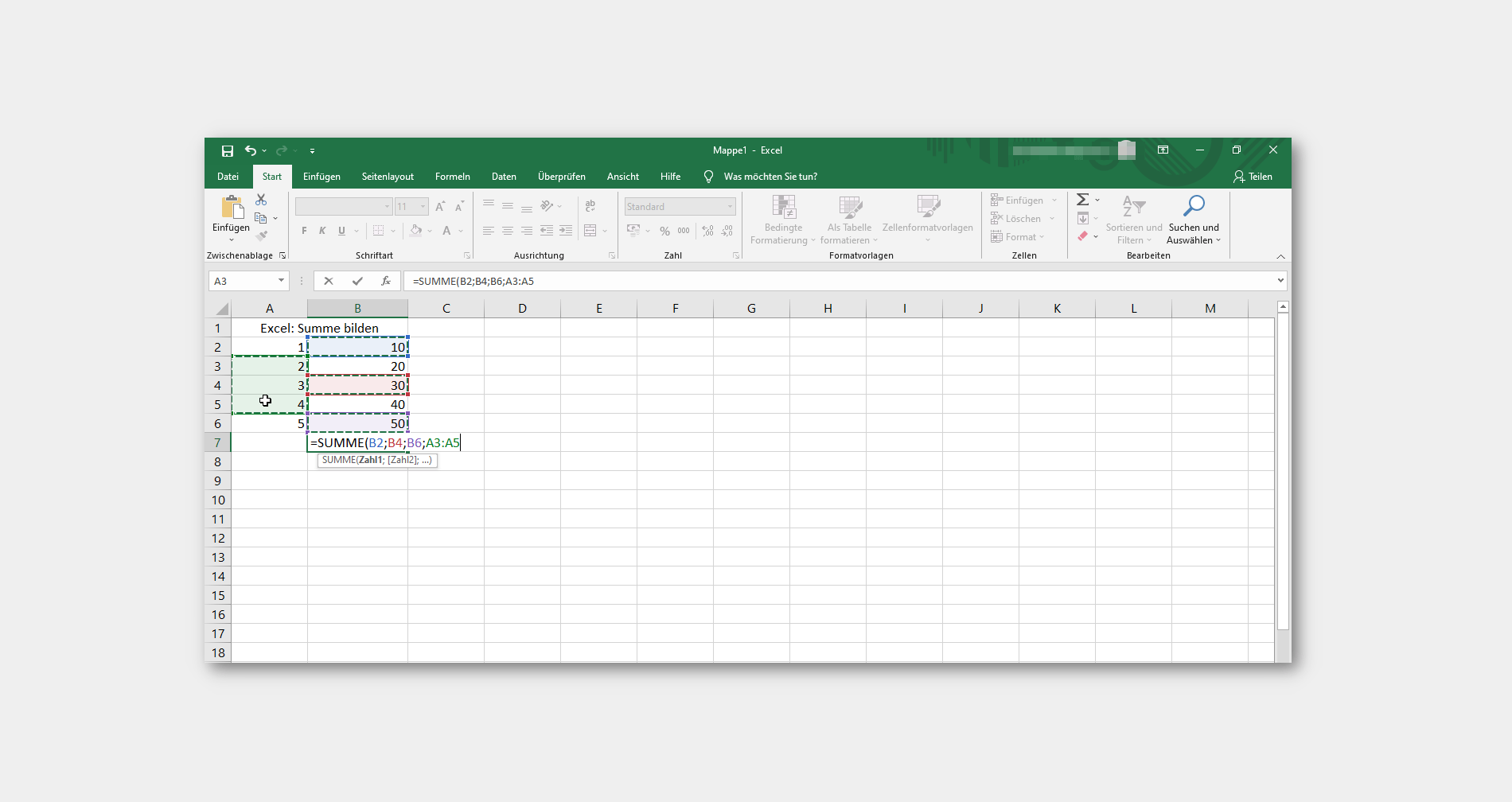 Excel: Summe bilden