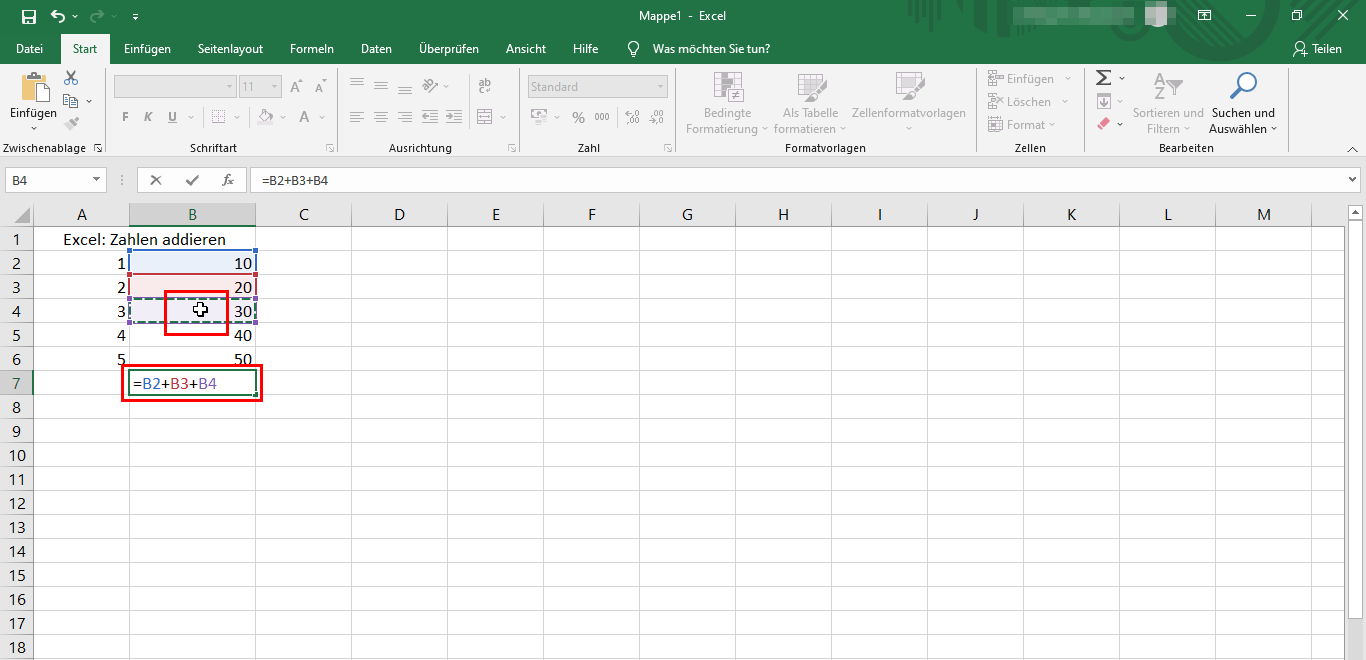 Excel: Zahlen addieren 2 Excel-Zellen addieren