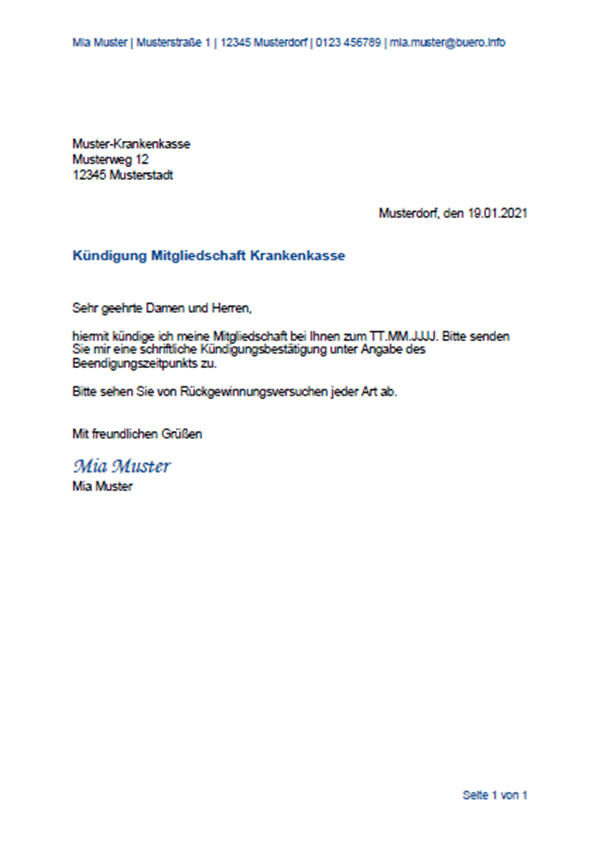 Vorlage / Muster: Kündigung Krankenkasse Vorlage