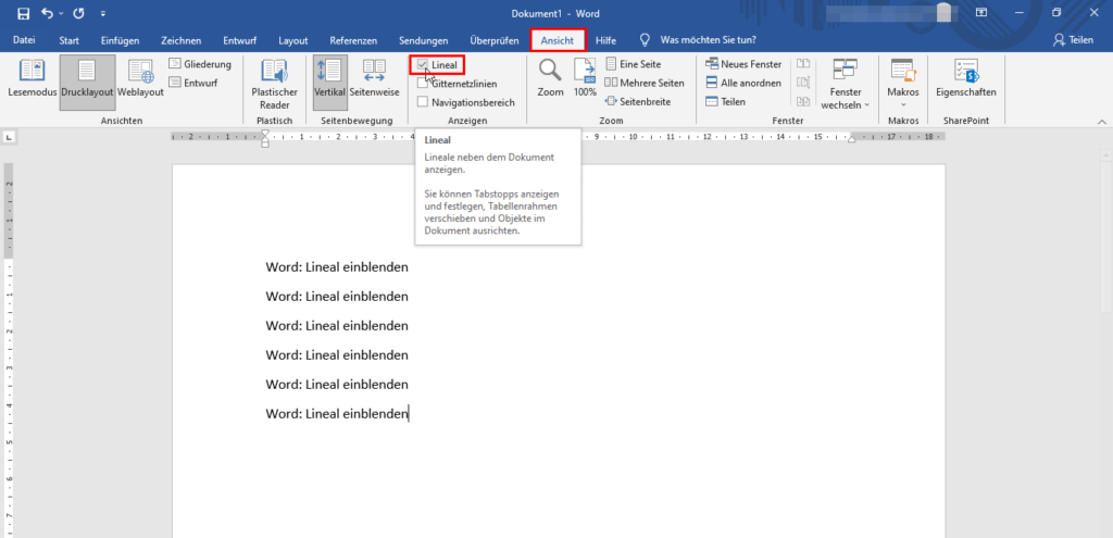 Word: Lineal einblenden 1 Lineal in Word einblenden