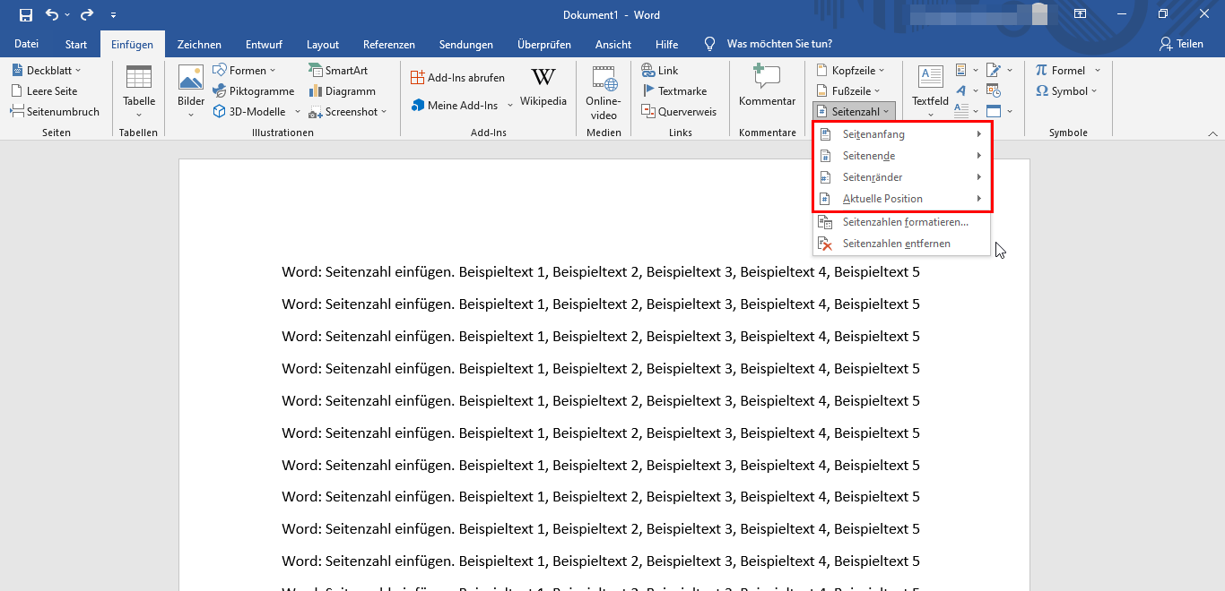 Word: Seitenzahl einfügen 2 Seitenzahlen bei Word einfügen