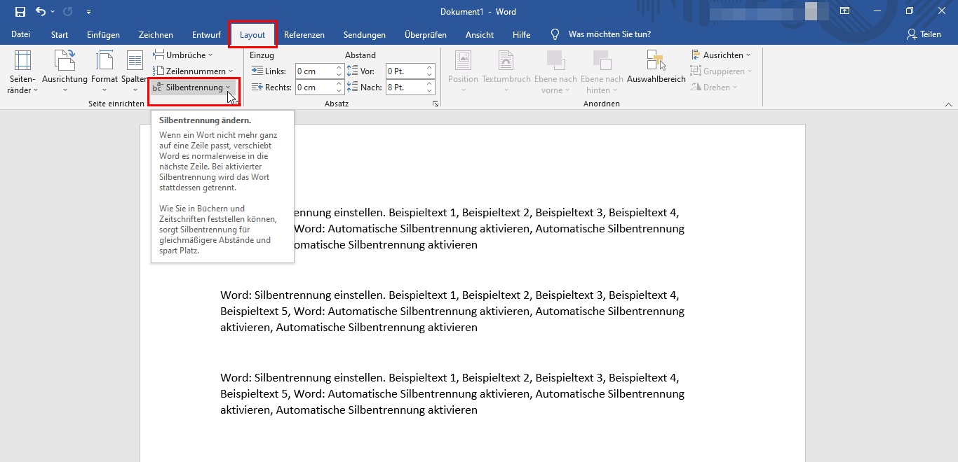 Word: Silbentrennung einstellen 1 Silbentrennung bei Word aktivieren