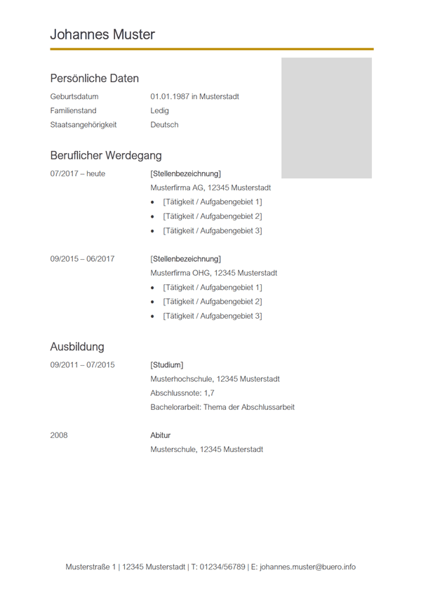 Vorlage / Muster: Lebenslauf-Vorlage 1
