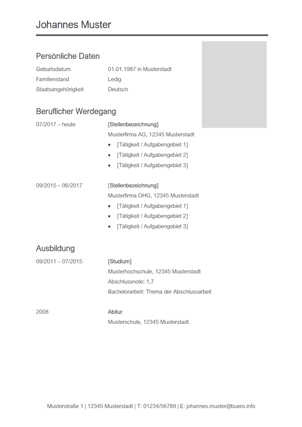 Vorlage / Muster: Lebenslauf-Vorlage 2