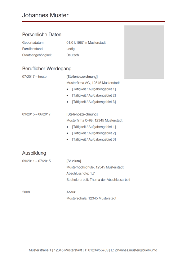 Vorlage / Muster: Lebenslauf-Vorlage 3