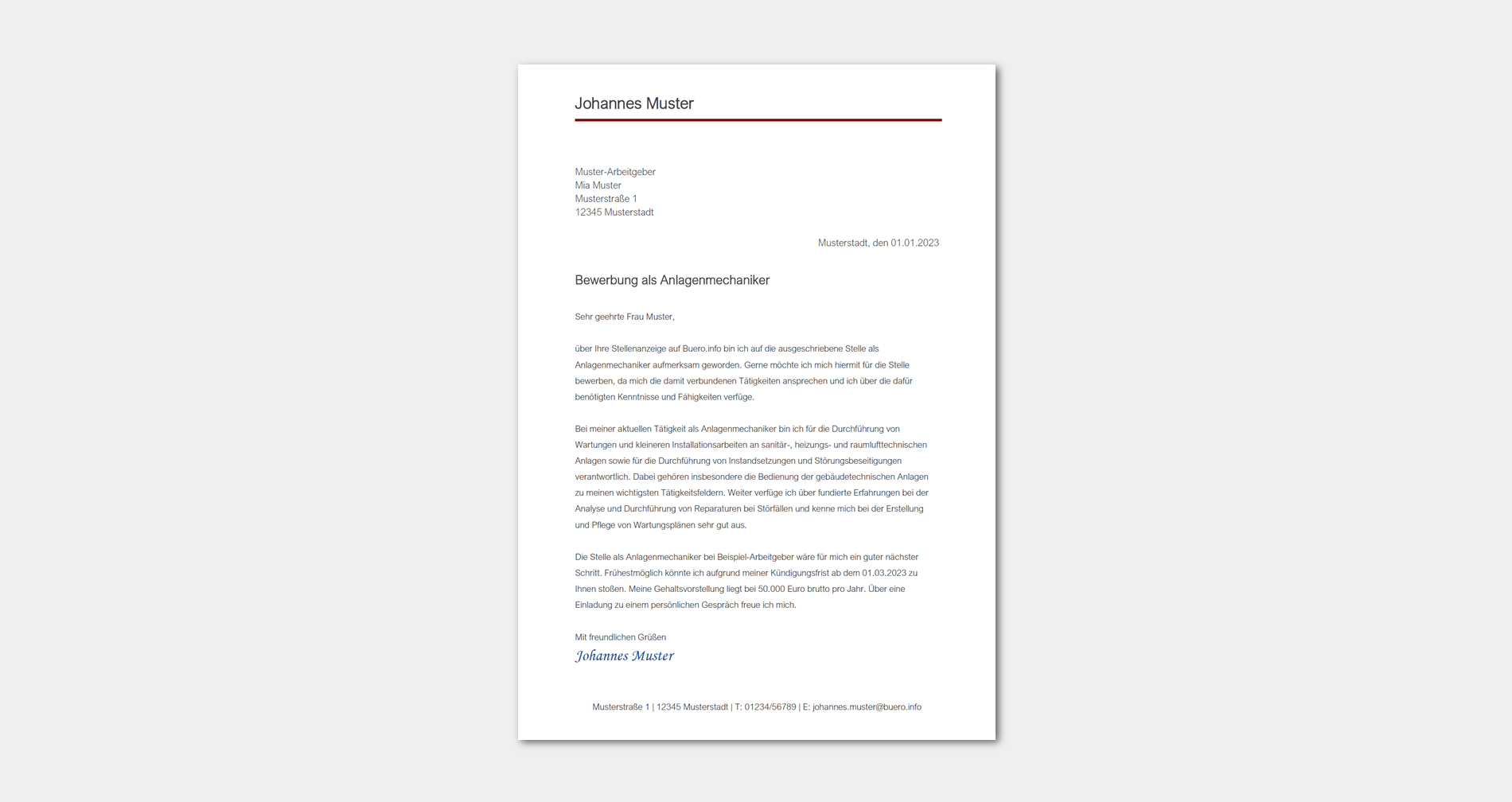 Bewerbungsanschreiben-Vorlage Anlagenmechaniker / Anlagenmechanikerin (kostenlos)