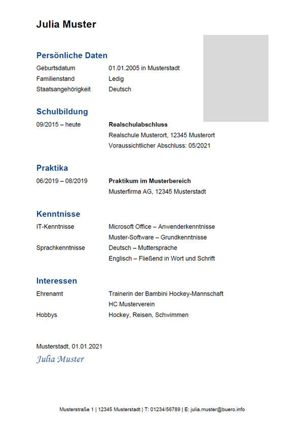 Vorlage / Muster: Lebenslauf-Vorlage Ausbildung