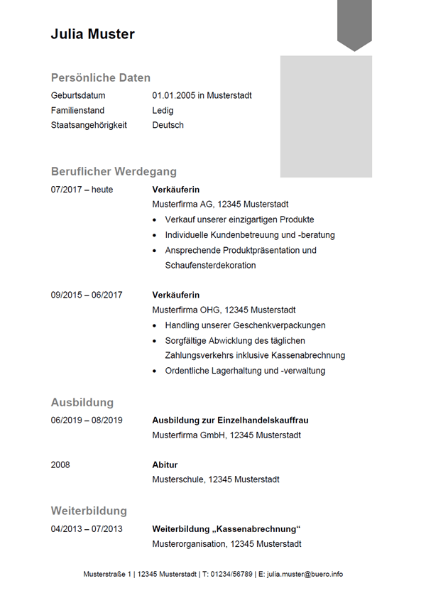Vorlage / Muster: Lebenslauf-Vorlage Verkäufer / Verkäuferin