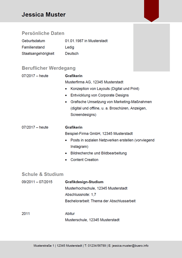 Vorlage / Muster: Lebenslauf-Vorlage Grafiker / Grafikerin