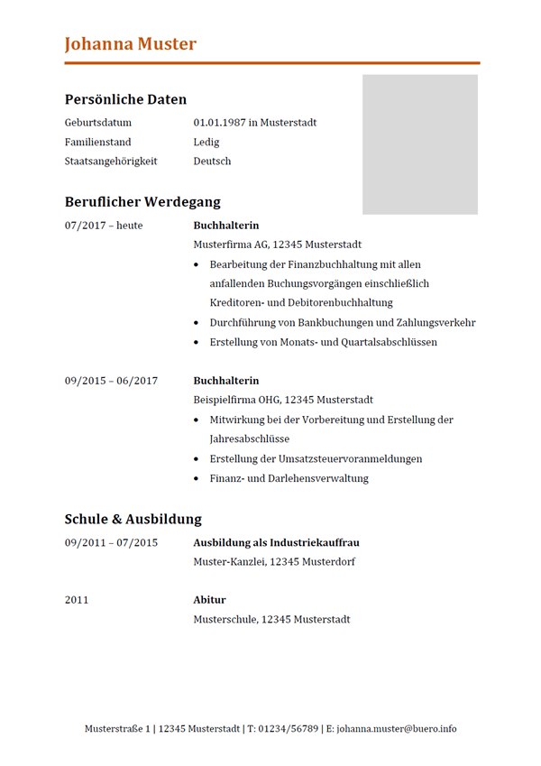 Vorlage / Muster: Lebenslauf-Vorlage Buchhalter / Buchhalterin