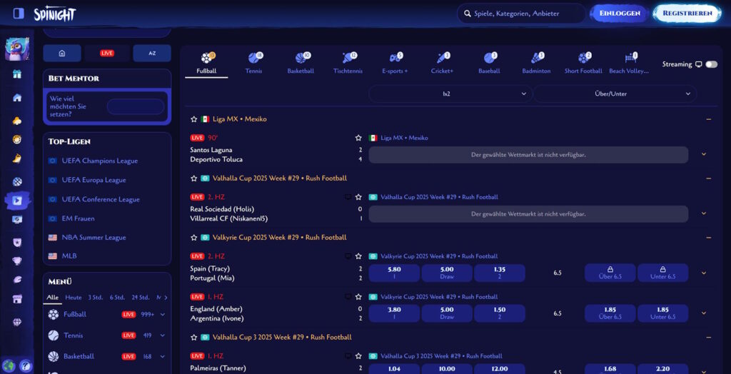 Spinight Live Wetten