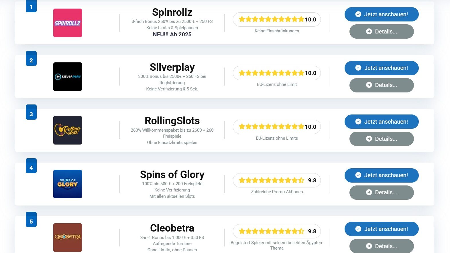 online casinos liste